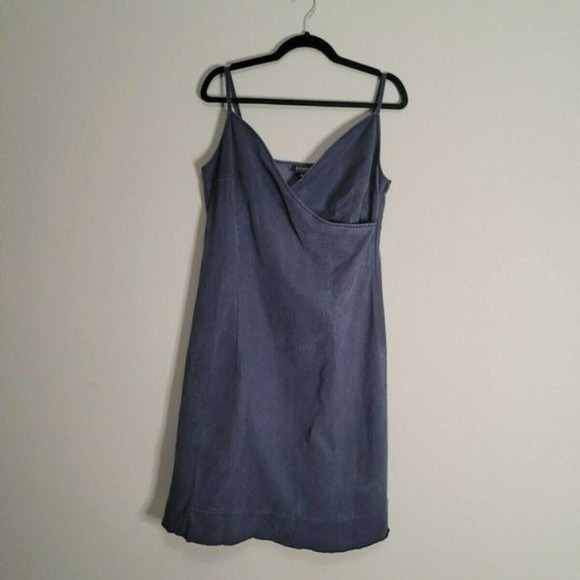 Escada Blue Faux Wrap V-Neck Spaghetti Strap A-Line Tank Dress Size 40 Medium - Picture 2 of 9